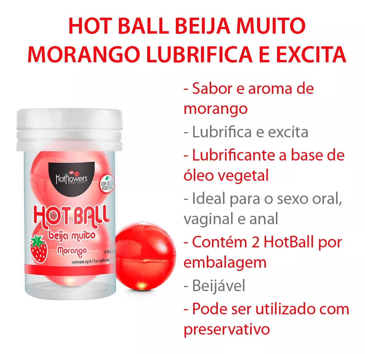 Bolinha Hot Ball Beija Muito - Morango - Imagem 2